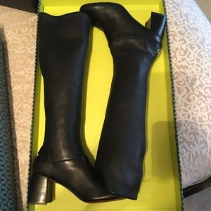 Tory Burch black sidney mid-heel leather boots